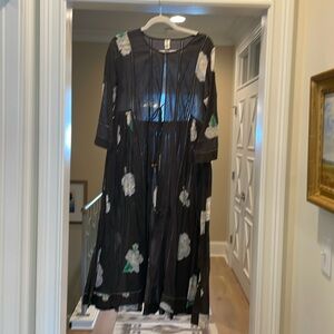 Neem brown open front jacket with roses